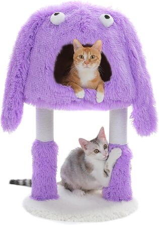 Будиночок для котів PETEPELA Monster-Stil з когтеточкою, 2-в-1: тепла котяча хатинка та ігровий комплекс, затишний знімний лежак, кошик для котів у приміщеннях, фіолетовий