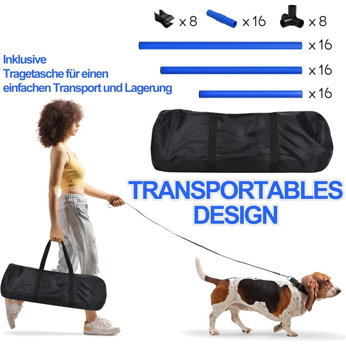 Набір для аджиліті для собак ORHEYA: 4 переносні бар'єри, регульована висота, 104x70x101 см, білий (блакитний)