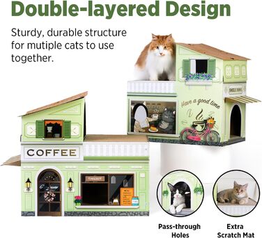 Будиночок для котів SMILE PAWS з картону, стійкий, з кігтеточкою, ігровий дім-кафе для домашніх котів і дрібних тварин, легкий монтаж, з аксесуарами