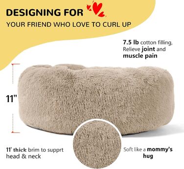 Лежак для великих собак HACHIKITTY Calming Donut, XL 91,4 см, заспокійливий плюшевий круглий диван для домашніх тварин