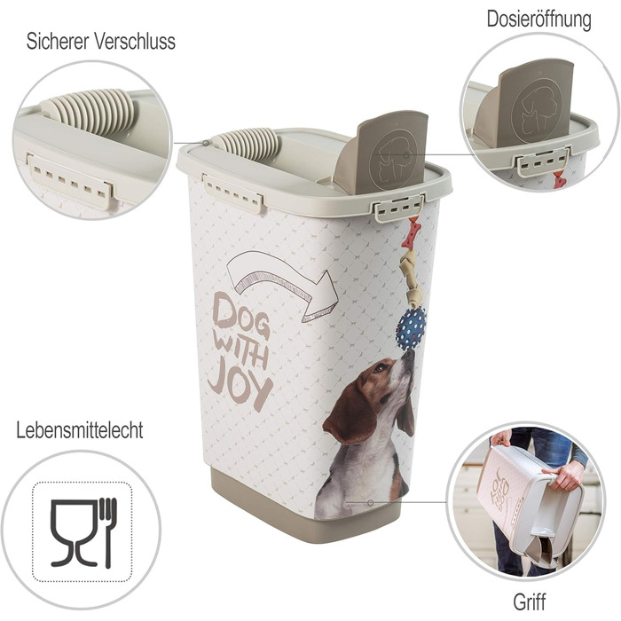 Контейнер для корму Rotho MyPet Cody 25 л з кришкою і дозатором, пластик BPA-free, антрацит/білий, для собак