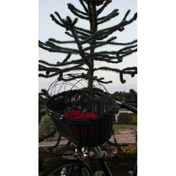 Корзина для велосипеда Marcus Hundefahrradkorb для руля з лози з металевою сіткою та подушкою, чорна. Корзина для собак, корзина на кермо, корзина для тварин, кошик для покупок, натуральна (з подушкою)