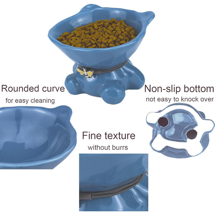 Підвищений годівниця для котів Busnos: керамічна миска для їжі та води, 14x13x11 см, синього кольору