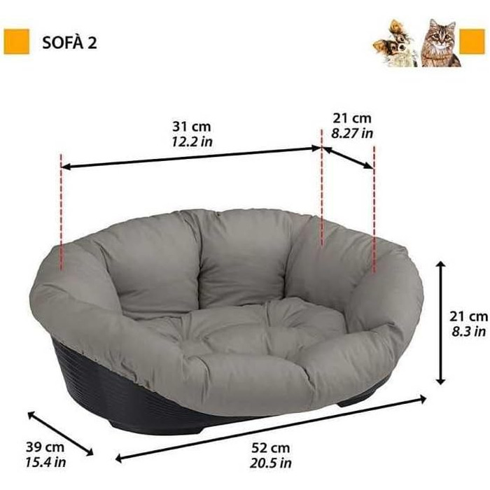 Ліжко для собак Ferplast - зручна лежанка для тварин з пластикового кошика, 114 x 83 x 37 см, сірий колір