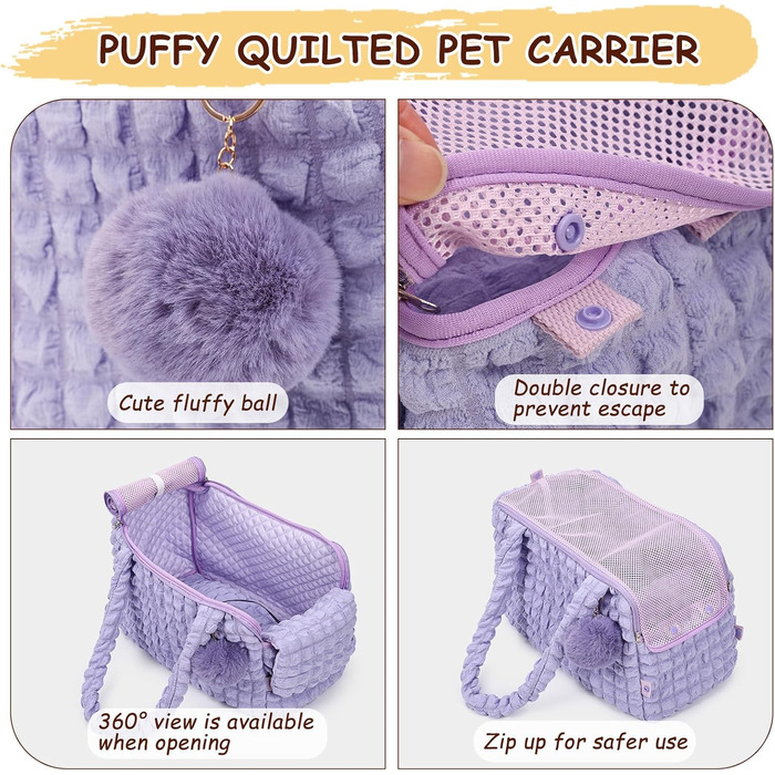 М'яка переноска для котів uuclume, стильна сумка-подушка з пухнастим м'ячиком та вентильованими сітчастими застібками, для цуценят до 5 кг / котів до 6,8 кг (чорна)