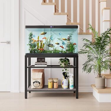 Металевий стелаж для акваріума VOWNER 93x47x74,9 см, 3-рівневий регульований, до 299 кг, сірий, для дому та офісу, під тераріум та рептилій