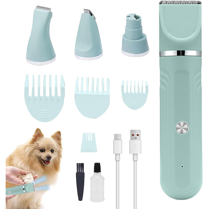 Триммер для собак, набір для грумінгу 4-в-1 | Акумуляторний, регульована ножиці для цуценят, зелений