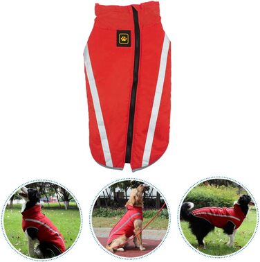 Водонепроникний дощовик для собак MERRYHAPY з флісовою підкладкою та світловідбиваючими смугами (45x55 см, червоний)
