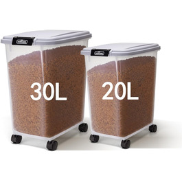 Контейнер для корму для тварин Nobleza з колесами, кришкою та шкребком, 20+30L, сірий