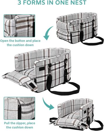 Автокрісло для собак маленьких порід, переносне автокрісло з м'яким, знімним, миючим подушечкою, для консолі авто, до 5,9 кг (сірий)