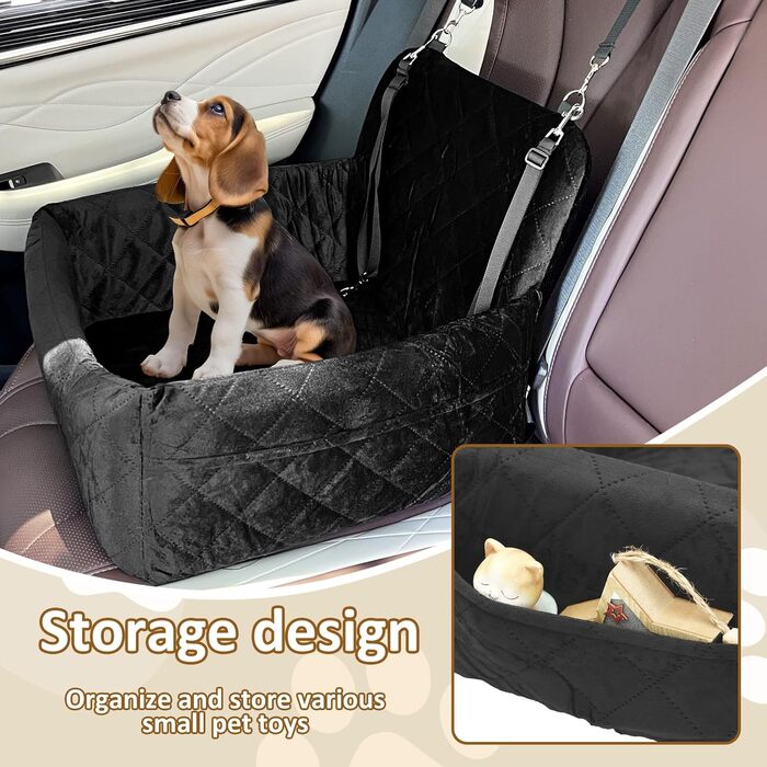 Автокрісло для собак: чорне, 40x40x35 см, для маленьких та середніх порід, з 2 ременями кріплення