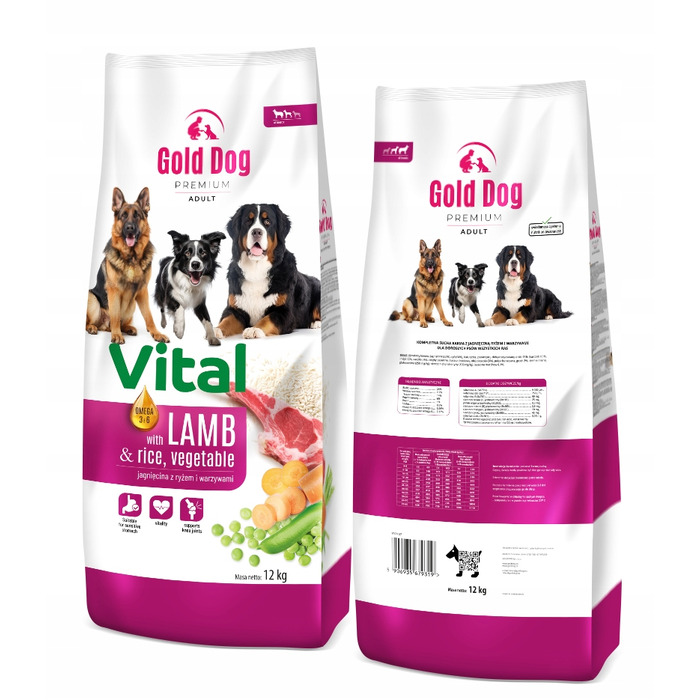 Сухий корм для собак Gold Dog Vital Premium 12 кг, ягня з рисом та овочами