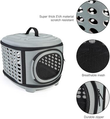 Складана переноска для котів та маленьких собак сірого кольору з м'якою підстилкою