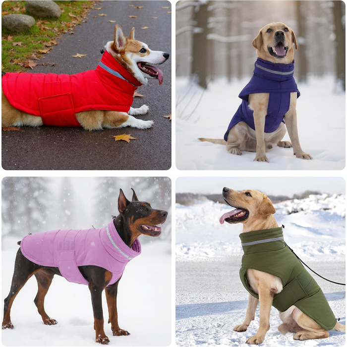 Водонепроникний зимовий одяг для собак, тепла вітрозахисна куртка з відбиваючими елементами та регульованим коміром, для маленьких собак, на липучці - S (Ліловий, Середній)