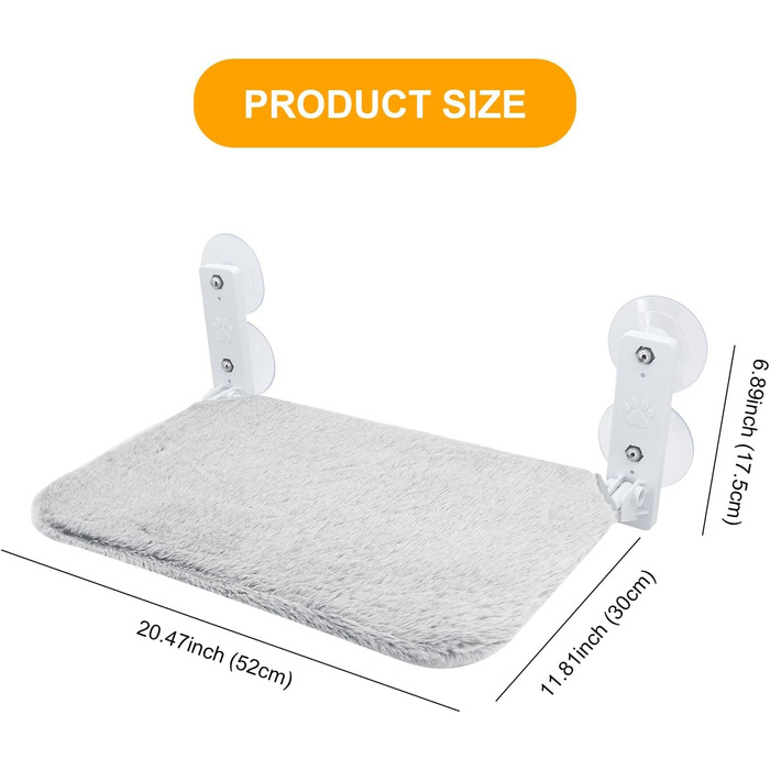 Кріплення для кота на вікно Gearific, гамак з 4 присосками, міцний каркас, дихаюча сітка, сірий, 45 x 30 см