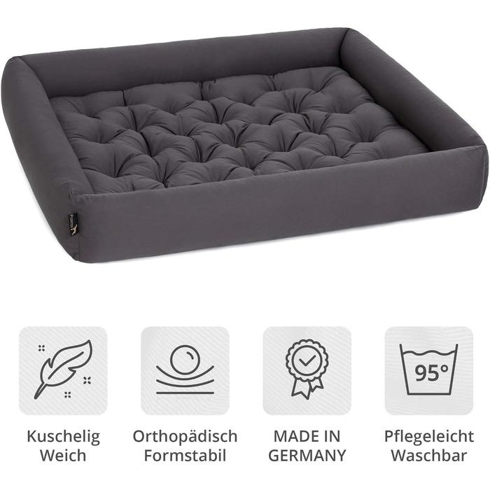 Ортопедичне ліжко для собак середнього розміру - ліжко з знімним матрацом, прання до 95°C, сушка в сушильній машині, стійке до подряпин та укусів, Made in Germany (XXXL - 110x100 см, Антрацит)