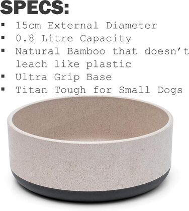 Миска для собак Titan Fuzzl з бамбука та гуми, 22 см, з антибактеріальним покриттям, неслизький дно, сіра, екологічна, довговічна, для середніх та великих собак (об'єм 0.8 л)