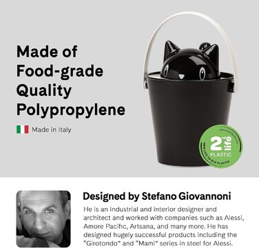 Контейнер для котячого корму United Pets Crick, Італія, чорний, з лопаткою, дизайн Stefano Giovannoni