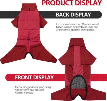 Зимовий теплий одяг для собак: теплий комбінезон-піжама з отвором для повідка (XL, червоний)