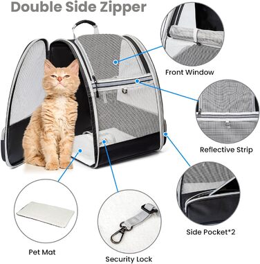 Рюкзак для тварин, переноска для собак та котів до 10 кг, сірий, м'який, складаний