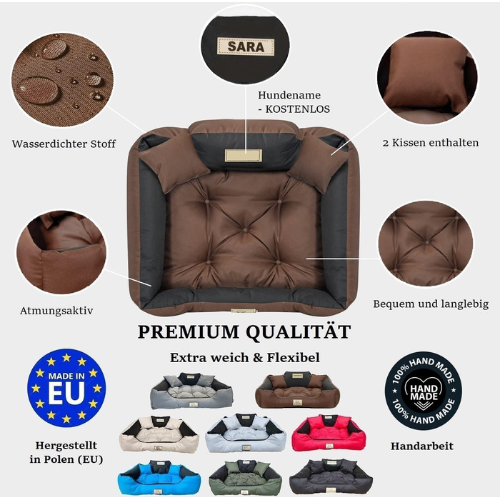 Крісло-ліжко для собак великих порід King Dog: миється, водонепроникне, з можливістю персоналізації (колір: коричневий, розмір M 75x65 см)