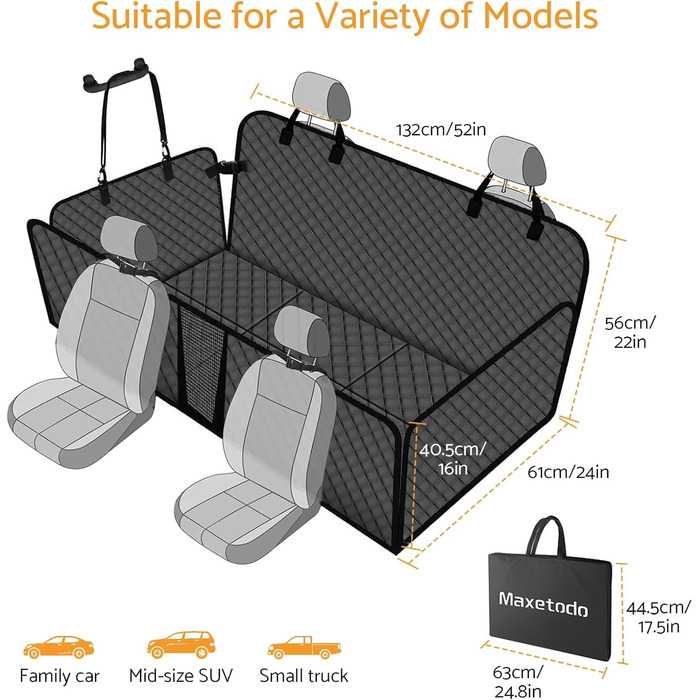 Захист для автосидіння для собак Maxetodo: водовідштовхувальний, антикіготковний, з сумкою та ременями безпеки. Підходить для всіх авто, SUV та вантажівок.