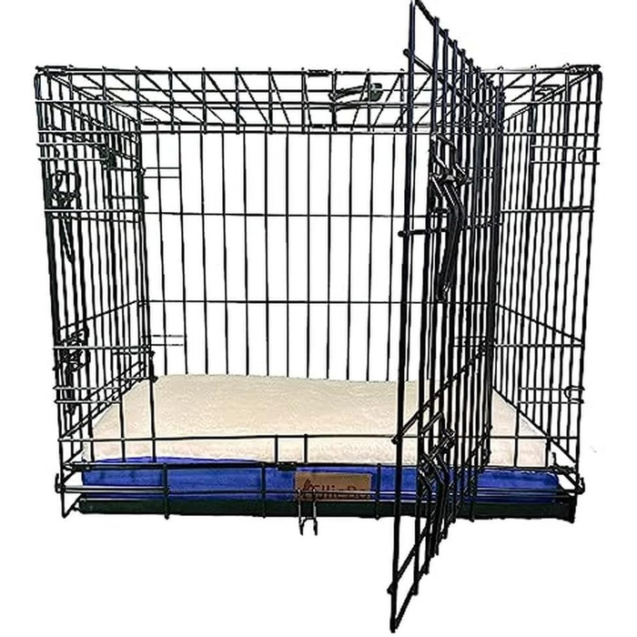 Ортопедичне собаче ліжко Ellie-Bo з піною з пам'яті, з чохлом з штучної замші та штучного хутра, блакитне та біле, розмір M, 71 x 48 x 6 см, для собачого клітки 76 см - [71 x 48 x 6 см] Блакитна замша/Штучне хутро