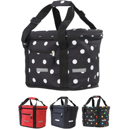 Фридріх Бухель Кошик для велосипеда спереду | Сумка для покупок | Складаний | Кошик для велосипеда з експрес-кріпленням для швидкого встановлення та зняття | Кошик для велосипеда спереду, кошики для велосипедів, велосипедна сумка, аксесуари для велосипеда (Чорний з білими крапками)