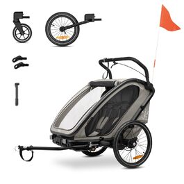 Hauck Bike N Walk Duo - 3в1 велопричіп для двох дітей, сірий, з амортизацією, гальмом та багажником
