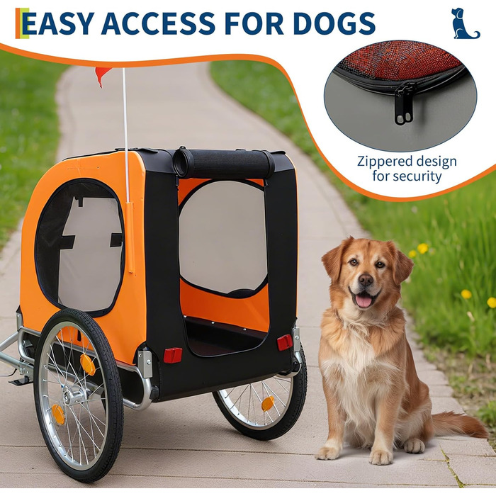 Причіп-коляска для собак до 40 кг - 88 lbs - міцна сталева рама, колеса 16 дюймів, нековзний підкладка, для активного відпочинку, помаранчевий