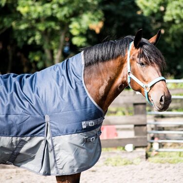 Regendecke eQuitack Winterdecke Turnout 100% Wasserdicht 600D з флісом Highneck, Navy/Grau, 165x165 см