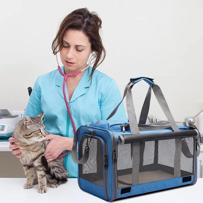 Транспортна переноска для котів та собак PETCUTE, 9 кг, складана, з плечовим ременем, для подорожей та кемпінгу (Блакитна)