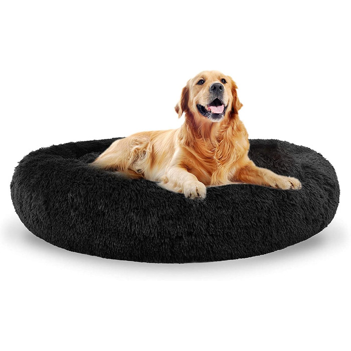 Кругле м'яке ліжко для собак та котів (80 см, чорний колір). XL для великих та середніх собак.