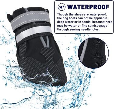 Чоботи для собак, 4 шт., водонепроникні, з антиковзким покриттям та світловідбиваючим ремінцем. Чоботи для собак, захист лап від дощу, для маленьких, середніх та великих собак (M, чорний)