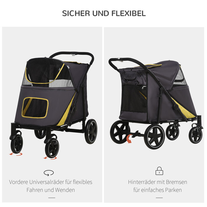 Коляска для собак PawHut Dog Buggy складна з подушкою та страхувальними шнурами, баггі для кішки з сітчастим віконцем та бічною кишенею з тканини Oxford темно-сірого кольору