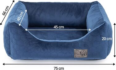 Ліжко для собак | М'яка лежанка для собак з подушкою | Софа для собак маленьких та середніх порід | Розмір M: 75 x 66 x 20 см | Колір: Темно-синій велюр