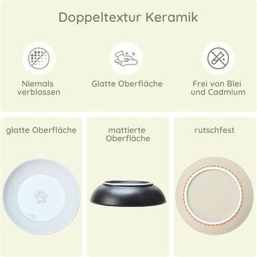 Набори мисок для котів SPUNKYJUNKY 3 шт. з кераміки. Миски для корму котів (білий, чорний, світло-коричневий, глибокі)