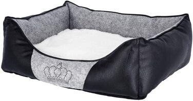 Кербл Pet Kuschelbett Chiara - м'яке ліжко для домашніх тварин, 55x45x18 см, сірий/чорний колір з декоративною короною з стразів