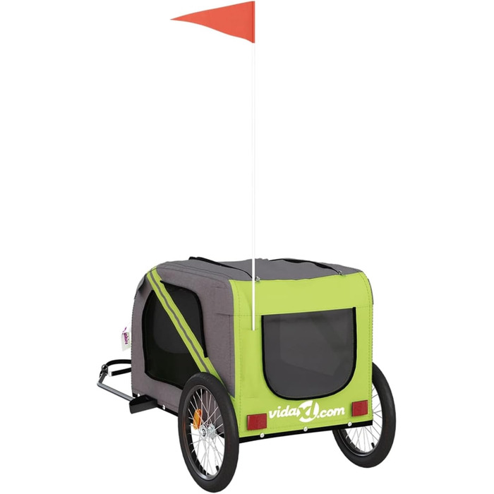 Фургон для собак Fasba: велосипедний причіп для собак, котів та інших тварин з відбивачами та прапорцем. Зелено-сірий, матеріал: оксфордська тканина та метал.