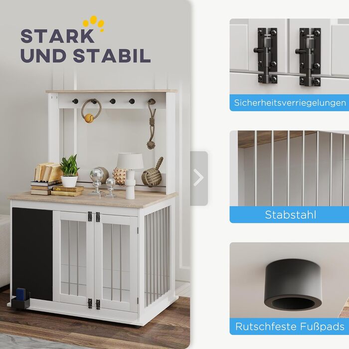 Клітка для собак PawHut - переноска з 3 дверцятами, полиця для іграшок, коліщатка, біла, для великих собак