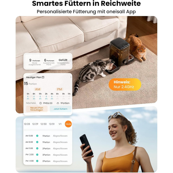 Автоматичний годівниця для котів Oneisall 5L з двома мисками, керування через додаток, Wi-Fi, PF10DAE