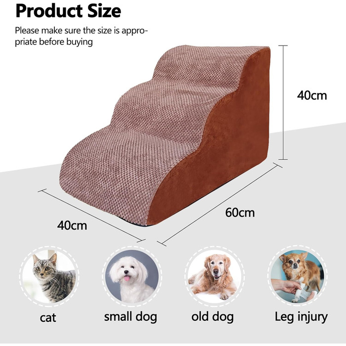 Сходинки для собак Galatée: міцні, неслизькі, 3-ступеневі рампи для високих ліжок/диванів, м'які сходи для собак з травмами, літніх тварин, котів (колір: коричневий)