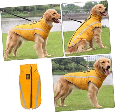 Жовтий водонепроникний дощовик для собак з флісовою підкладкою та світловідбиваючими смугами, 55x68 см