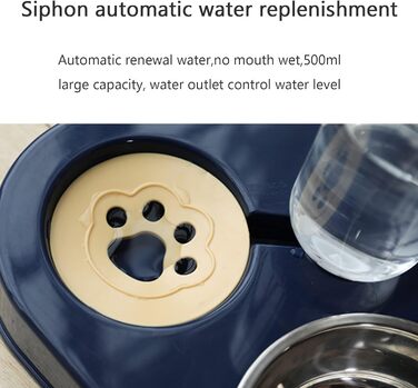 Миска для кота з нержавіючої сталі 3-в-1 з автоматичним дозатором води, подвійна миска для котів та собак маленьких та середніх порід (Блакитна)