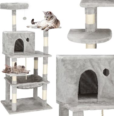 SPRINGOS Дряпка для котів з лежанкою і будиночком, 4 платформи, 145 см