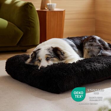 М'яке ліжко для великих собак Bedsure 104x74x8 см, чорне, знімний чохол, протиковзке, плюшевий лежак для собак