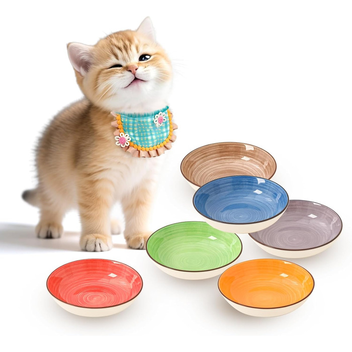 Набір мисок для котів з кераміки - 6 шт. Яскраві миски для котів з візерунком - миски для корму котів, 250 мл, колір 1