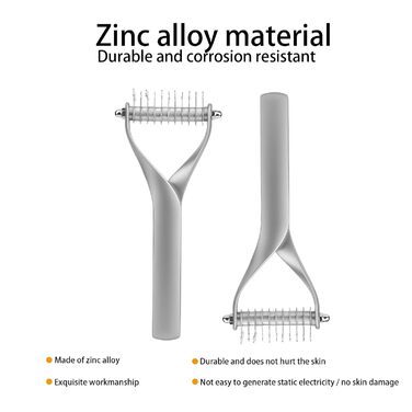 Інструмент для догляду за шерстю: двосторонній гребінець для підшерстка, щітка для цуценят та котів, гребінець з гострим лезом для видалення ковтунів та відмерлого хутра (сріблястий)