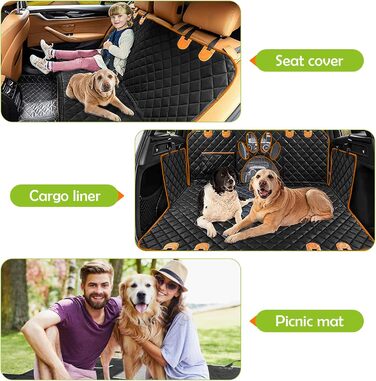 Захисна підстилка для собак у машину ALLSOPETS – водовідштовхувальна, неслизька, з сіткою, ременями безпеки та кишенькою для авто, SUV, вантажівка (антрацит, чорний)