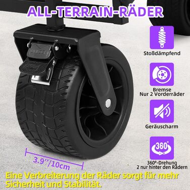 Візок для собак до 50 кг, розкладний, чорний - без даху. Візок-будка з безкамерними шинами для бездоріжжя, регульованою ручкою та заднім отвором для зручного завантаження. Підходить для великих та літніх собак, після операцій.